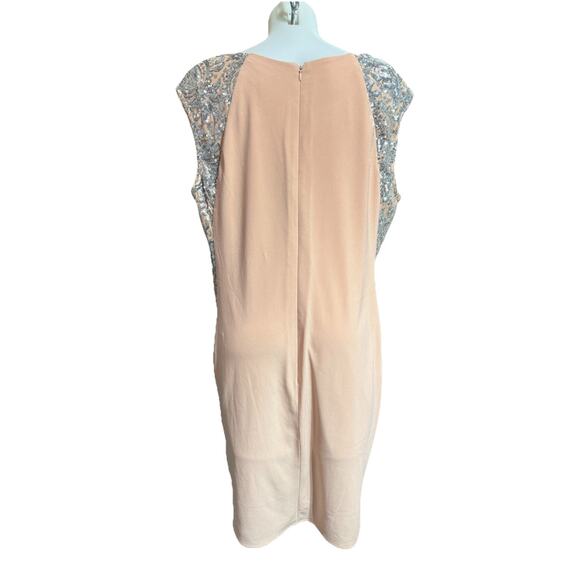 R&M Richards Tan Formal Sequence Dress Plus Size 18W Stretchy Cocktail B302 - Picture 3 of 7